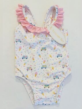 Lullaby Set Pink Ruffle & Bow Ice Cream Print One-Piece Swimsuit 24M NWT!
